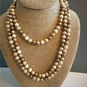 Elegant Vintage Faux 7mm Pearl Necklace Set in White/Brown 60 Inches VERSATILE 🔥